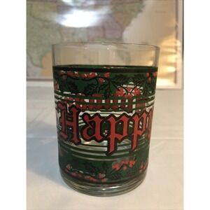 Vintage Houze "Happy Holidays" Double Old Fashioned Cocktail Glass 4 Inches